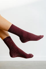 Long Wine Glitter Socks