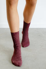 Long Wine Glitter Socks