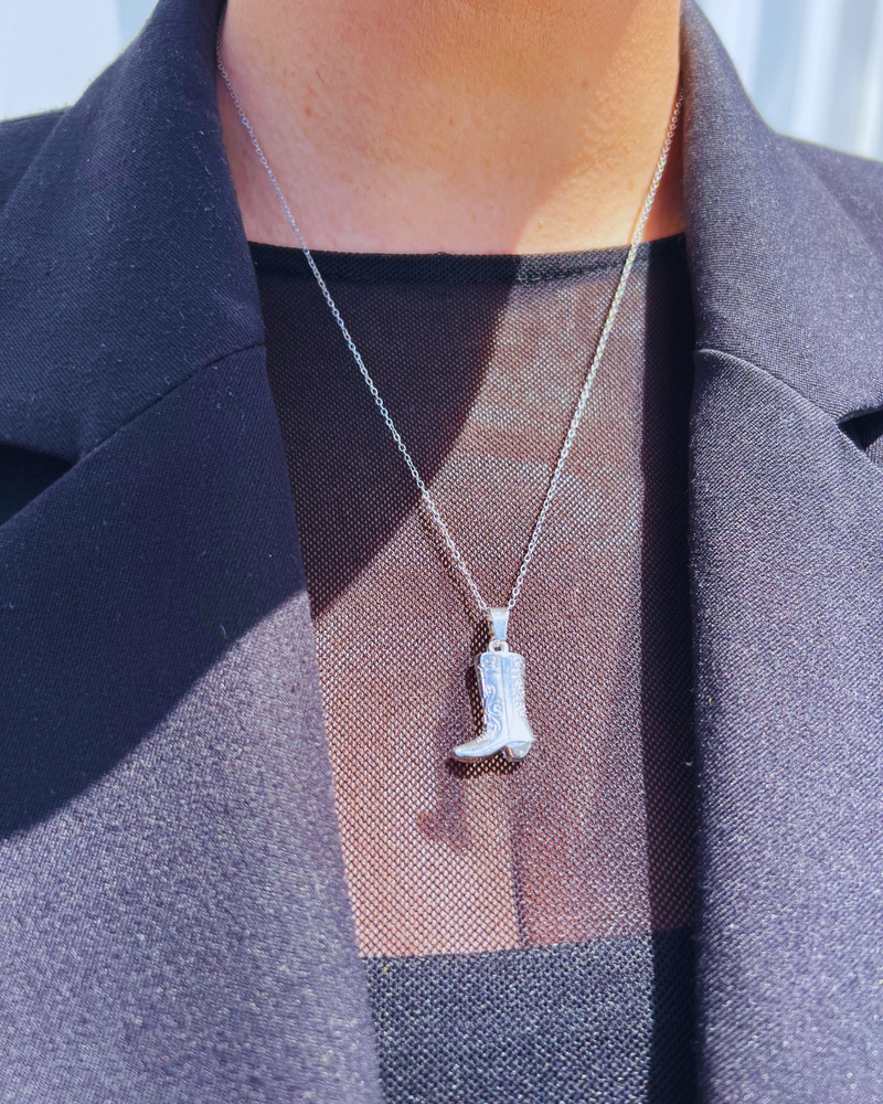 Cowboy Boot Necklace - Silver