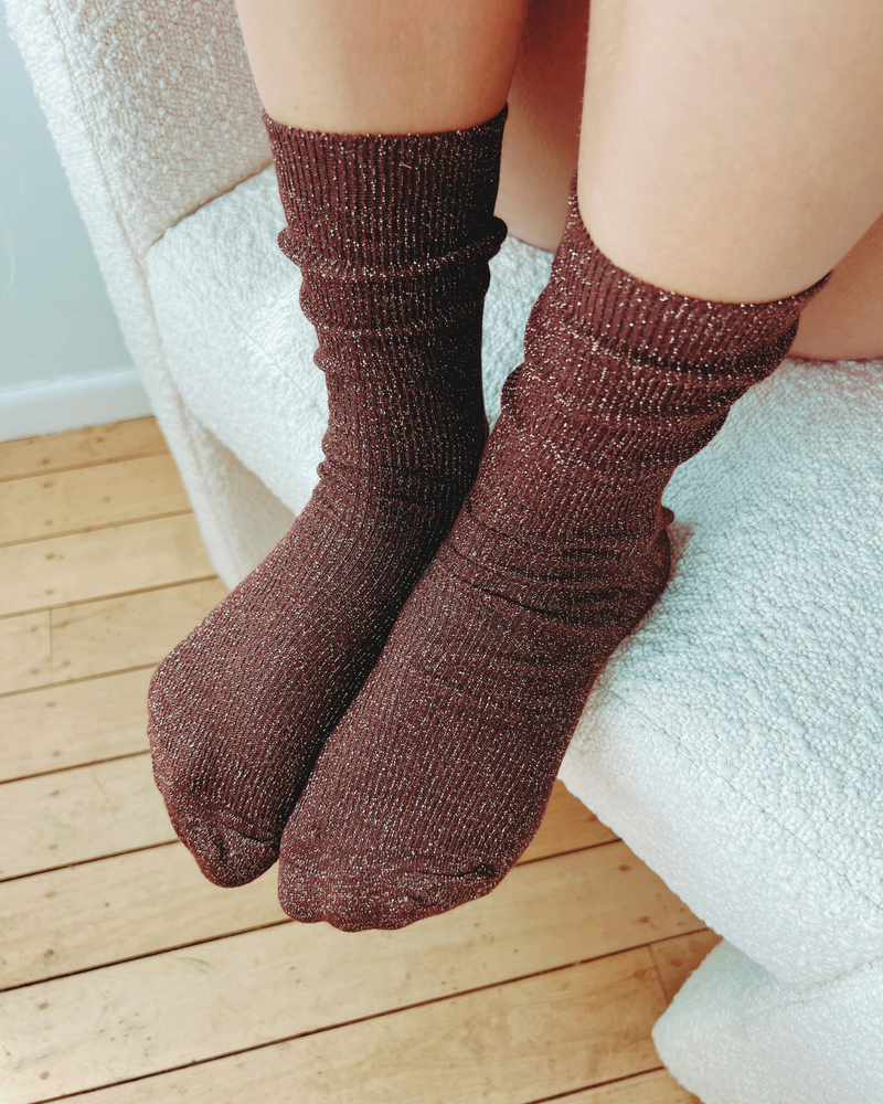 Long Bronze Glitter Socks