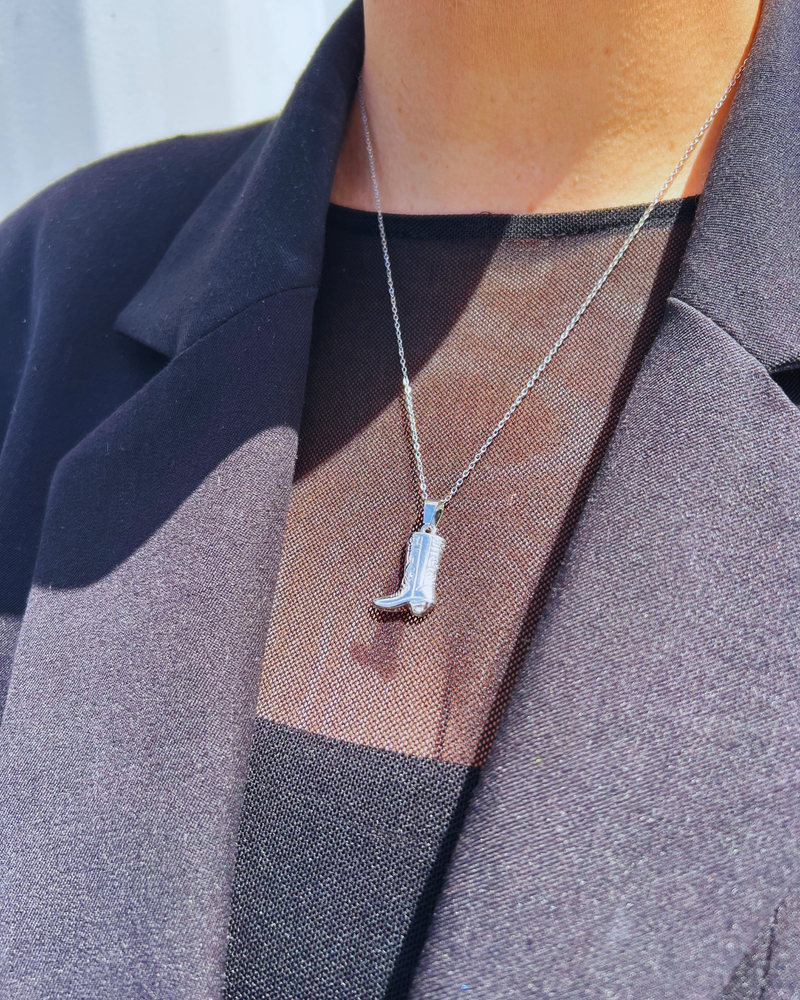 Cowboy Boot Necklace - Silver