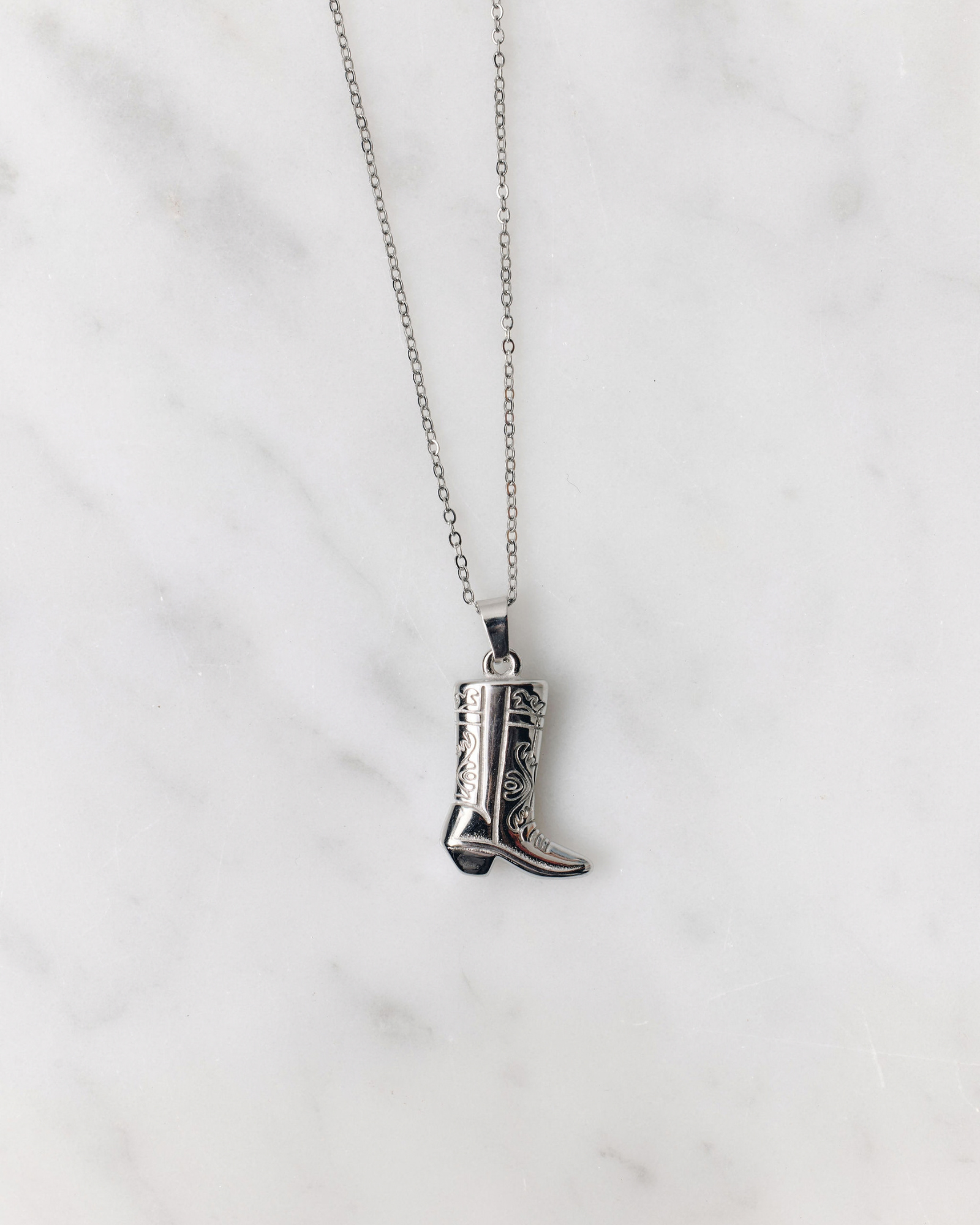 Cowboy Boot Necklace - Silver