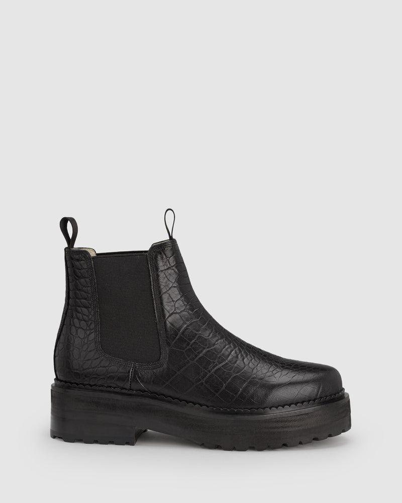 Queens Boot - Black Croc